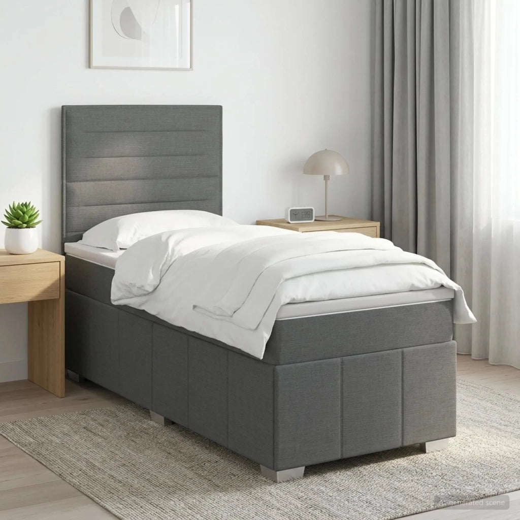 Letto Box Spring LED con Materasso Grigio Scuro 90 x 190 cm 3455697