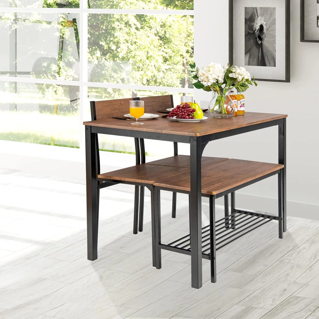 Set Tavolo e Sedie da Cucina 4 Pezzi, Tavolo da Pranzo con 2 Sedie e 1 Panca, Set Mobili da Cucina Salvaspazio con 4 Posti, per Cucina, Sala da Pranzo, Soggiorno (Marrone)