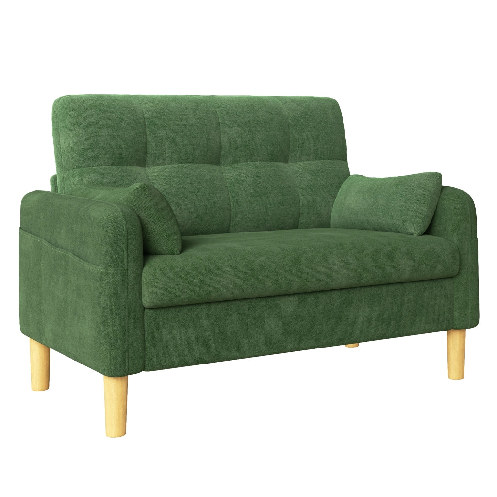 Divano 2 posti compatto con tasca laterale e 2 cuscini rimovibili in ciniglia verde 119 × 78 × 85 cm