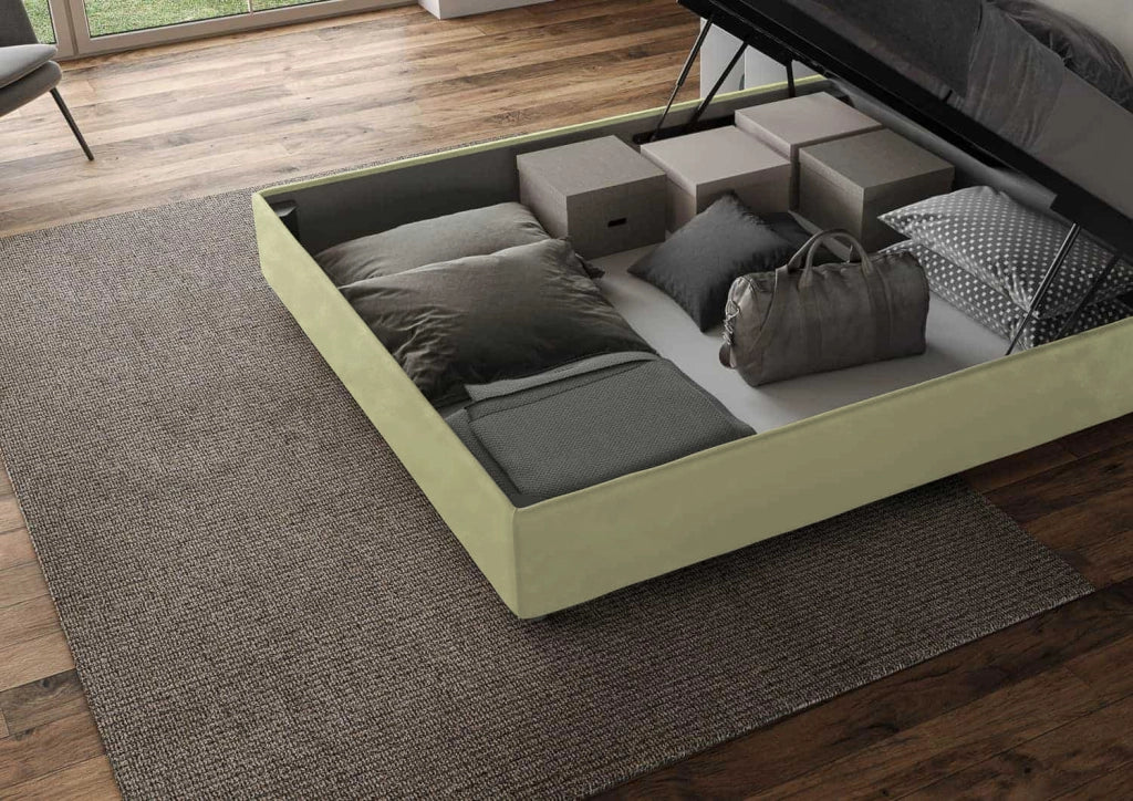 BS COM Letto matrimoniale king size contenitore imbottito 200x210 microfibra tè verde