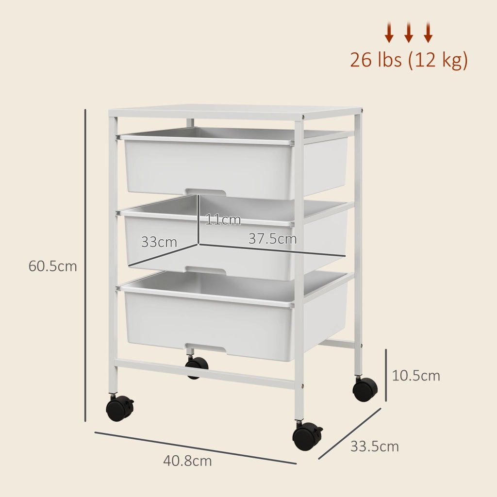 Carrello Multiuso con 3 Cestini ¨C Minimal ¨C Acciaio e PP, Bianco