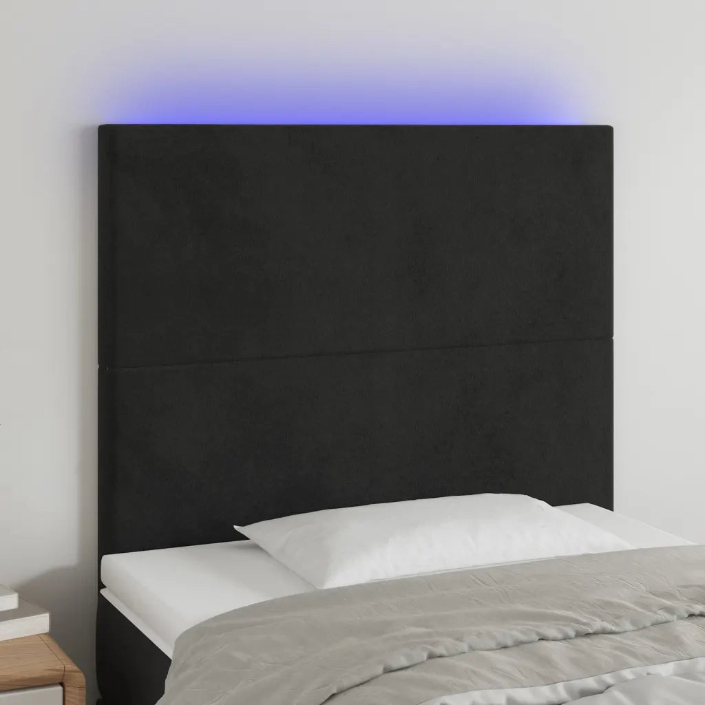Testiera | Testata a LED Nera 100x5x118/128 cm in Velluto
