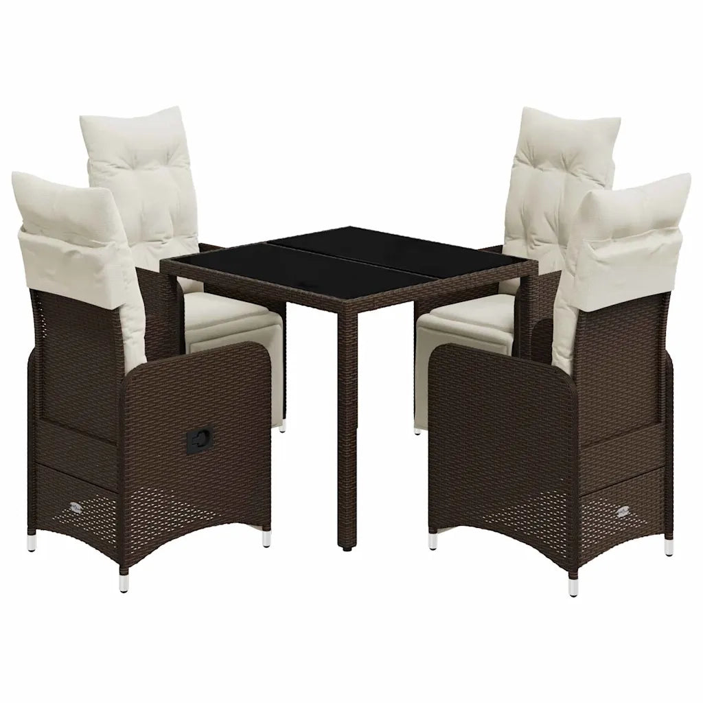 Set Bistrò da Giardino 5 pz con Cuscini in Polyrattan Marrone