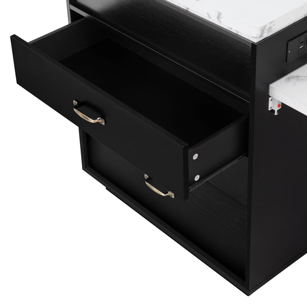 Tavolo da cucina allungabile nero con LED, prese e ruote