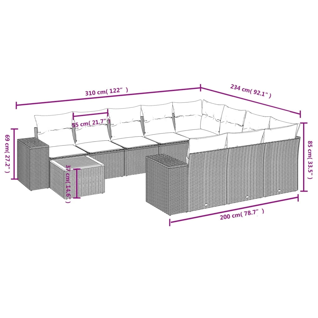 Set Divani da Giardino 11 pz con Cuscini Beige in Polyrattan