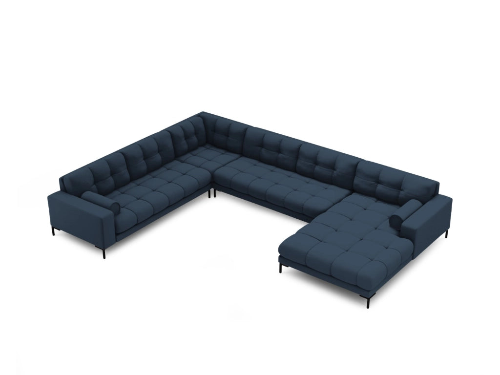 Cosmopolitan Design - Divano panoramico sinistro "Bali" 7 posti in tessuto strutturato blu 