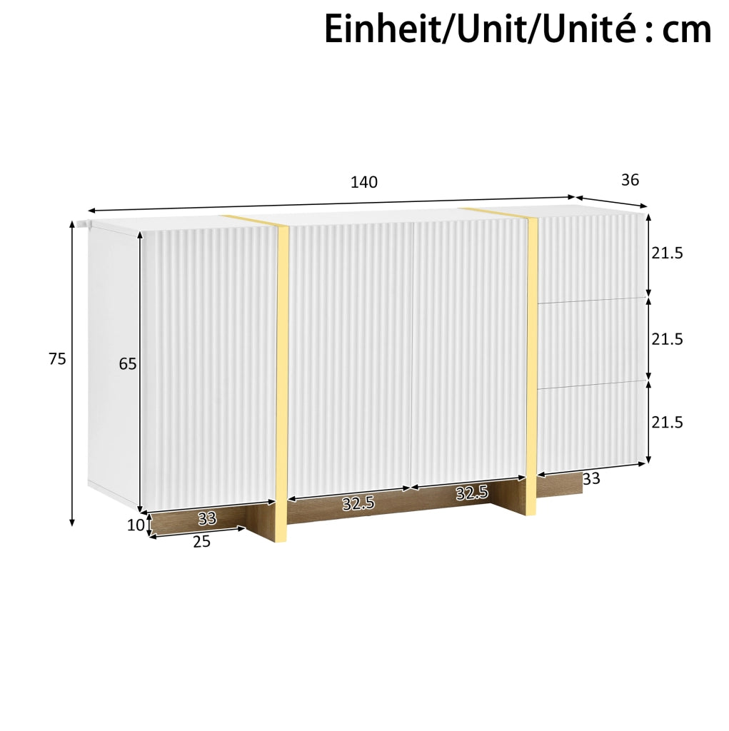 Set mobile TV e sideboard bianco con frontali a scanalature