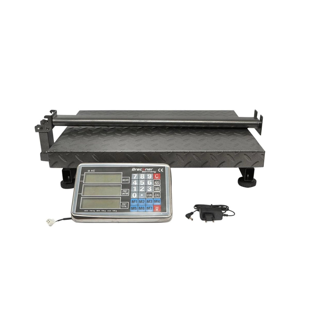 Bilancia Elettronica da Pavimento, Piattaforma 600 x 450 mm, Capacità 700 kg /100 g, Display LCD, Batteria Ricaricabile, 220V