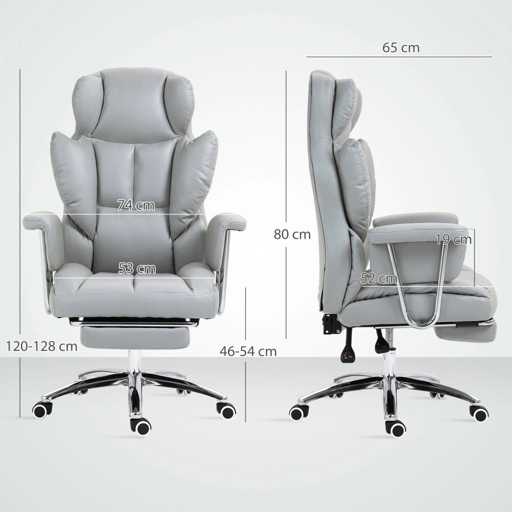 Sedia da ufficio ergonomica reclinabile con poggiapiedi e seduta girevole imbottita in schiuma grigio chiaro