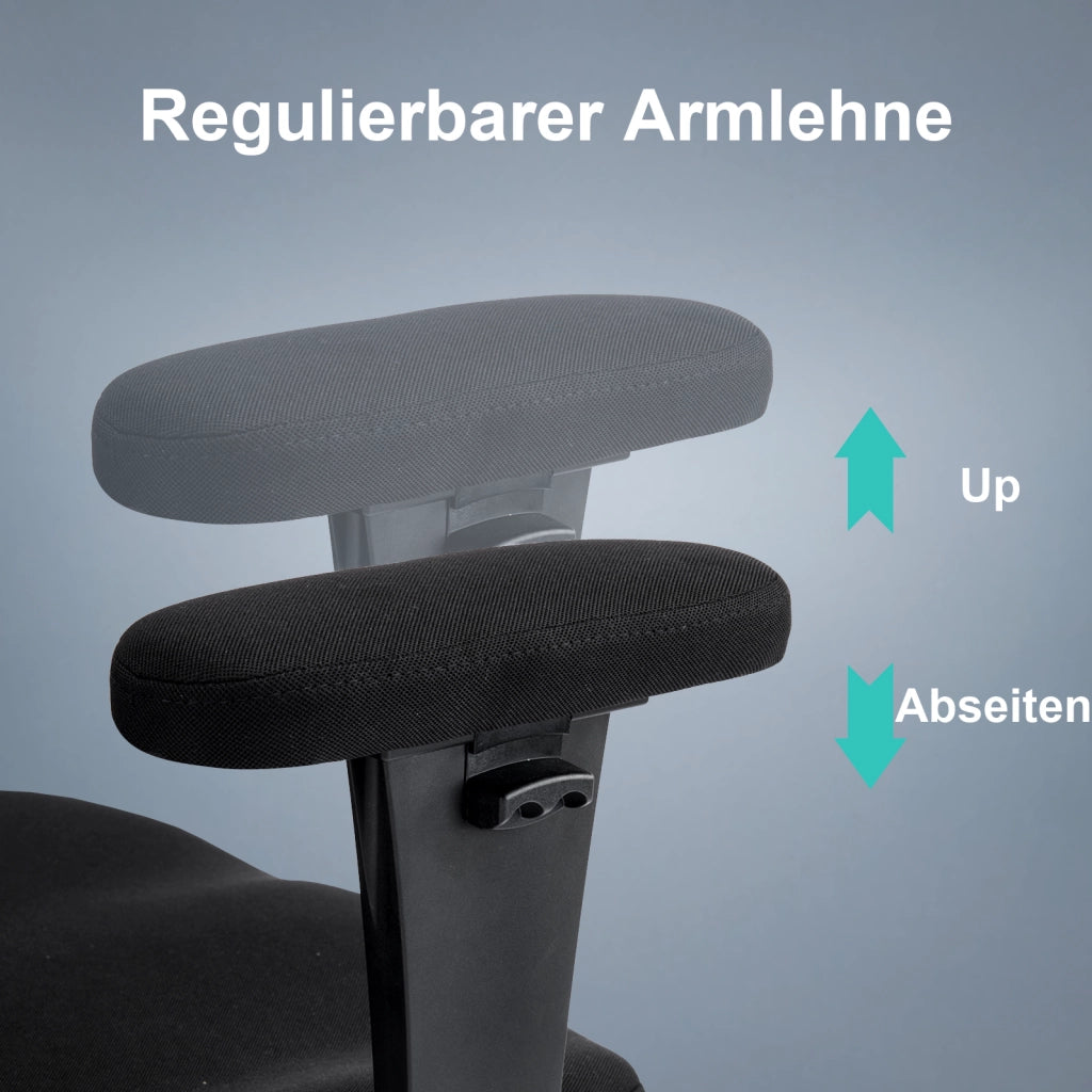 Sedia da ufficio nera ergonomica con supporto lombare regolabile e braccioli 2D
