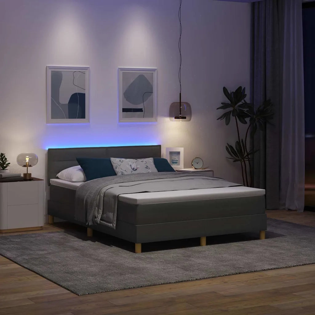 Letto a Sorgente LED con led Grigio scuro 160 x 200 cm Tessuto