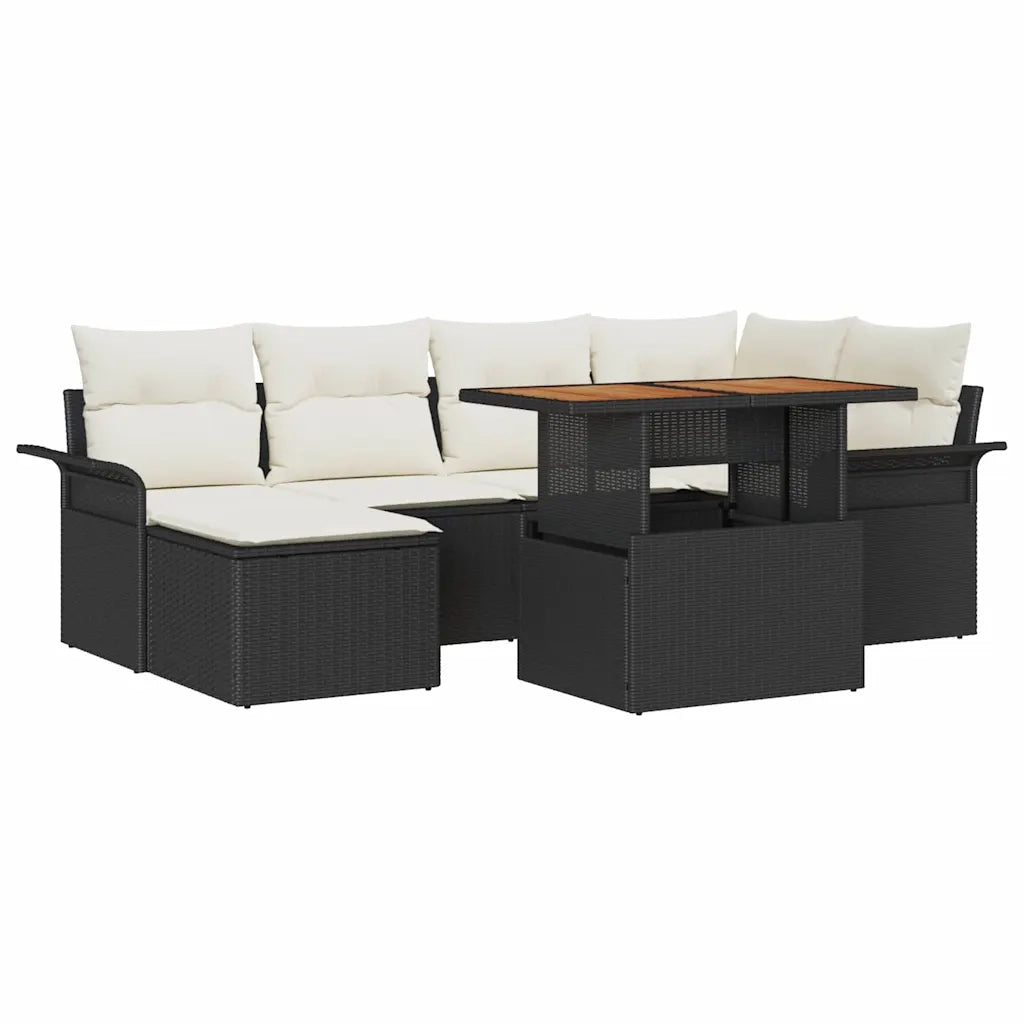 Set Divano da Giardino con archiviazione 7 pcs Nero Poly Rattan