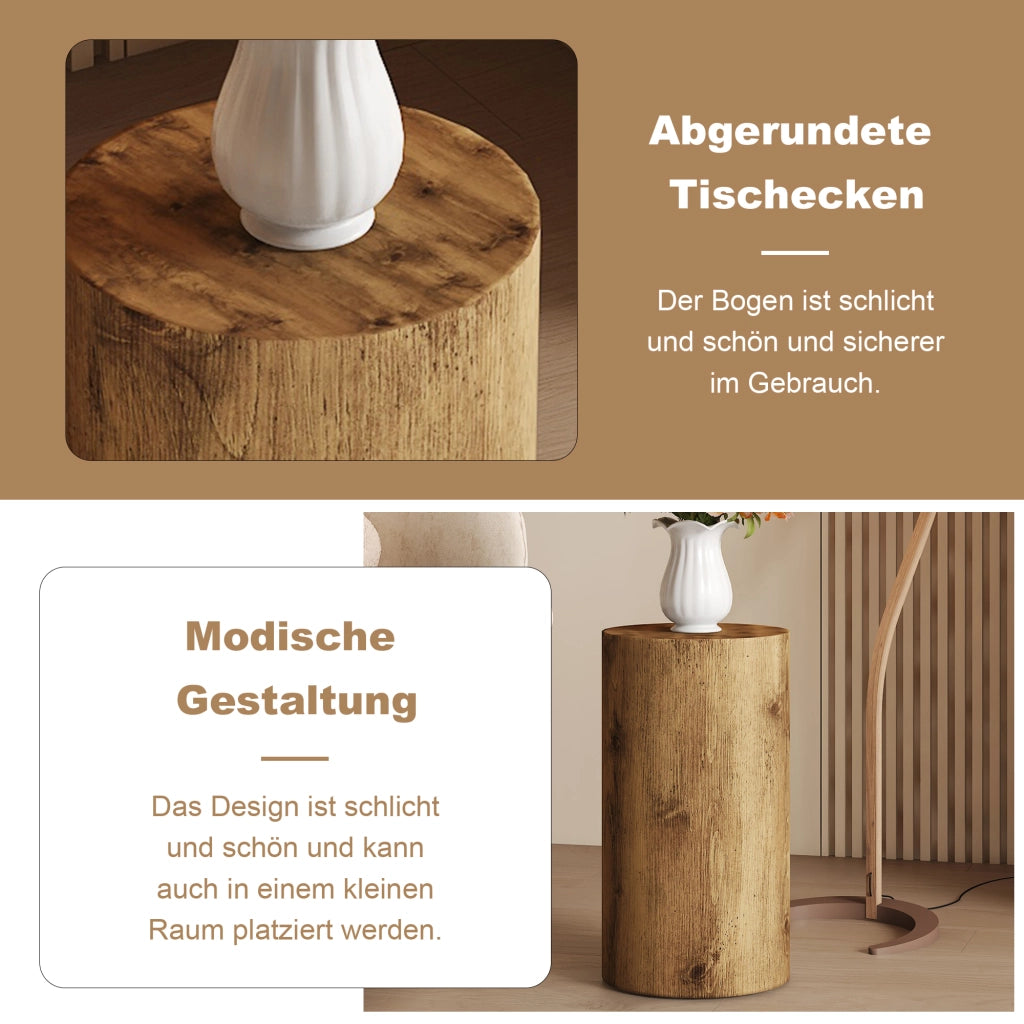 Tavolino rotondo diametro 30 cm in MDF effetto legno con base cilindrica per soggiorno ufficio e hotel colore legno