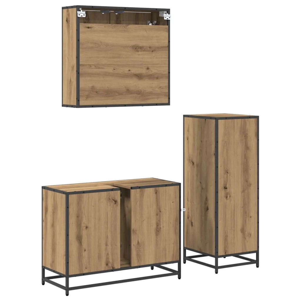Set di mobili per il bagno con porta 3 pcs Rovere artigianale 3402525