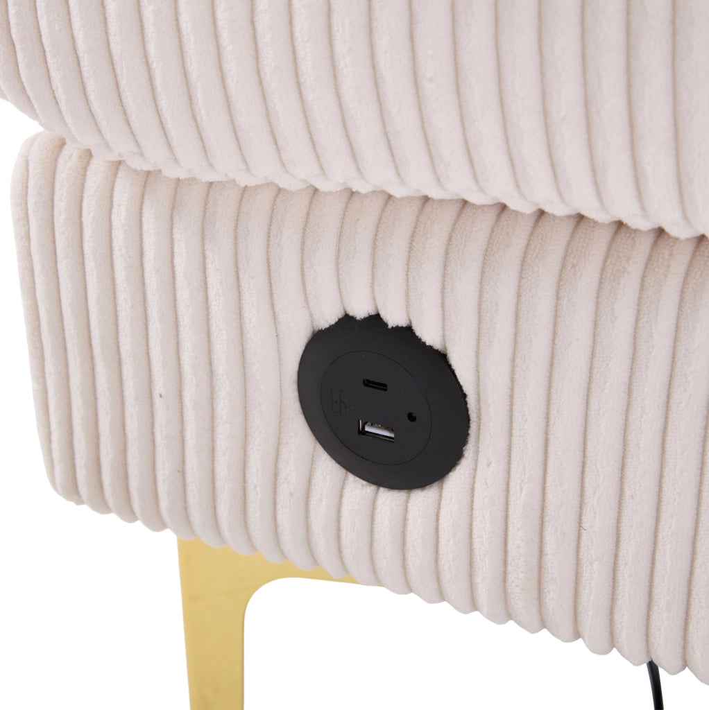 Divano a U con LED e porta USB; velluto beige 265 x 135 x 88 cm