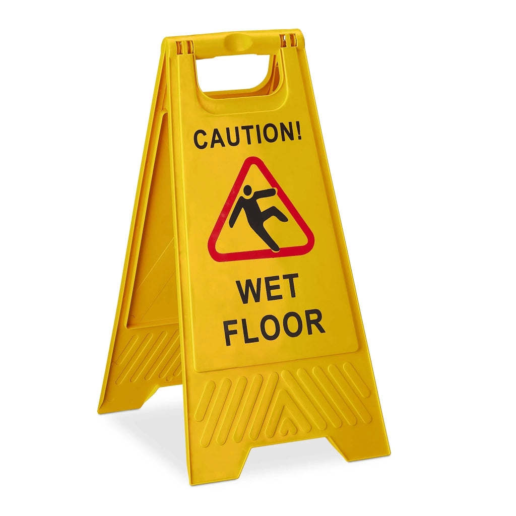 Pannello di avvertimento per pavimento scivoloso pieghevole per hotel e uffici 57,5 x 29,5 x 37,5 cm in plastica gialla 13_0004737