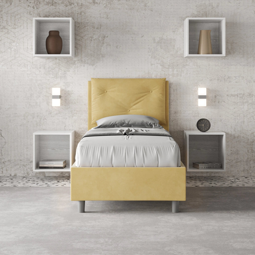 BS COM Letto singolo contenitore imbottito 80x200 microfibra ocra