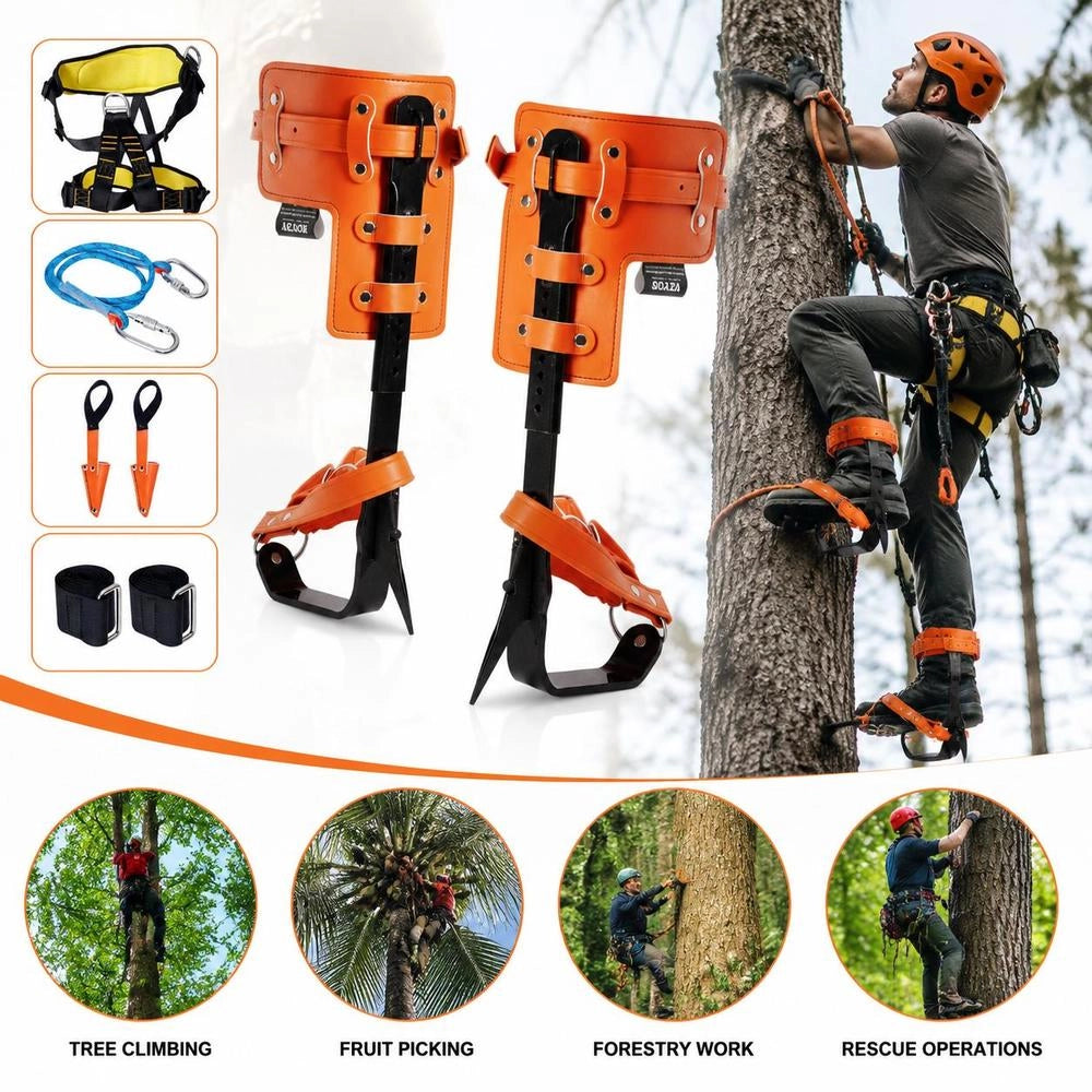 Tree Climbing Spike Set, 1 Pair Of Alloy Steel Climbing Spikes With Safety Rope And Harness, 350 Lbs Load Capacity, Tree Climbing Equipment, Tree Care Equipment For Climbers, Fruit Picking, Orange