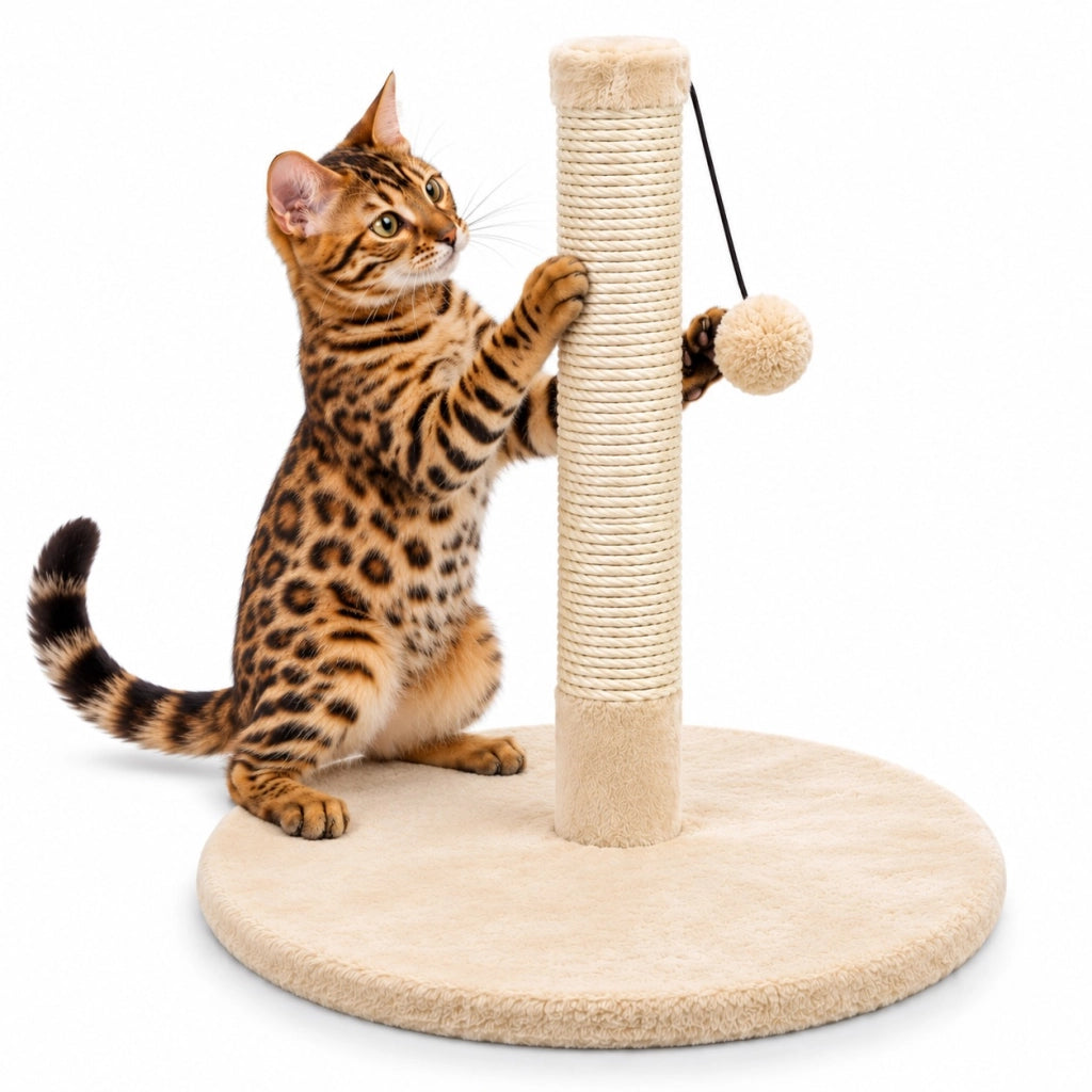 Tiragraffi Gioco Gatto 40x40 H 46 cm con Pallina Base Tonda Grigio Beige