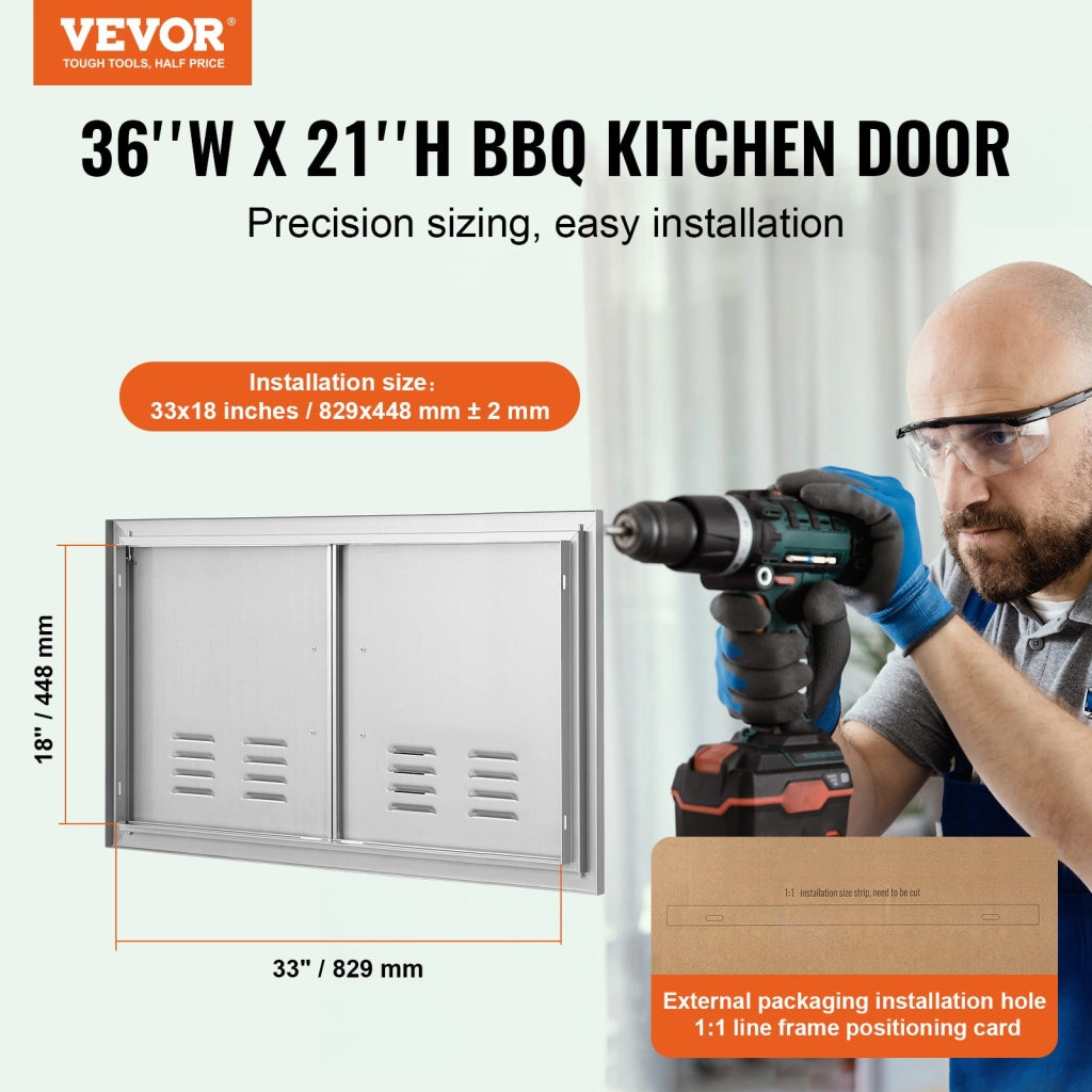 Doppia Porta di Accesso BH-018 in Acciaio Inox per Cucina Esterna 914 x 534 mm, Anta per Isola Barbecue da Giardino, Robusta e Facile da Montare