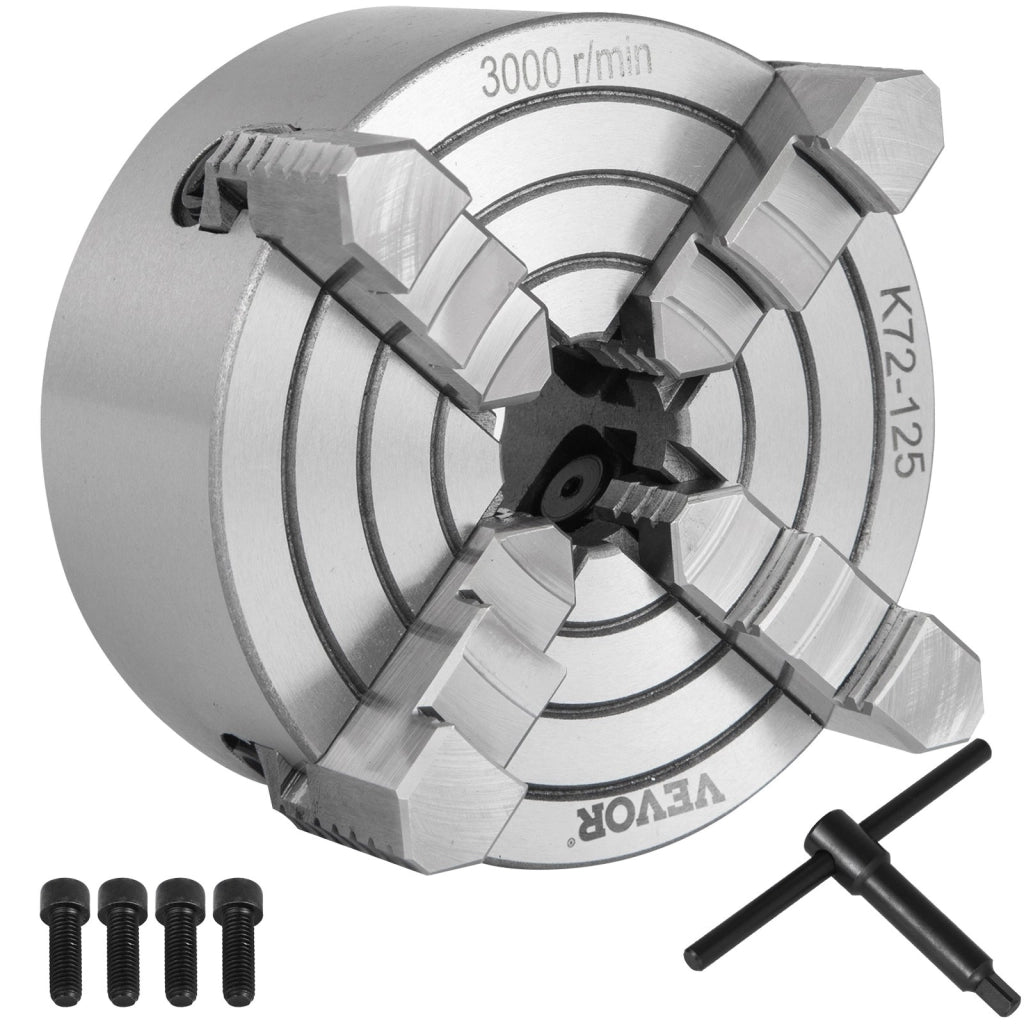 Mandrino per Tornio K72-125 a 4 Griffe Indipendenti 125 mm, per Tornio in Metallo, Robusto e Facile da Usare