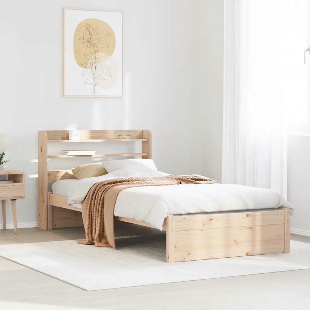 Giroletto con Testiera-Struttura Letto con testiera 75x190 cm in Legno Massello di Pino 203942