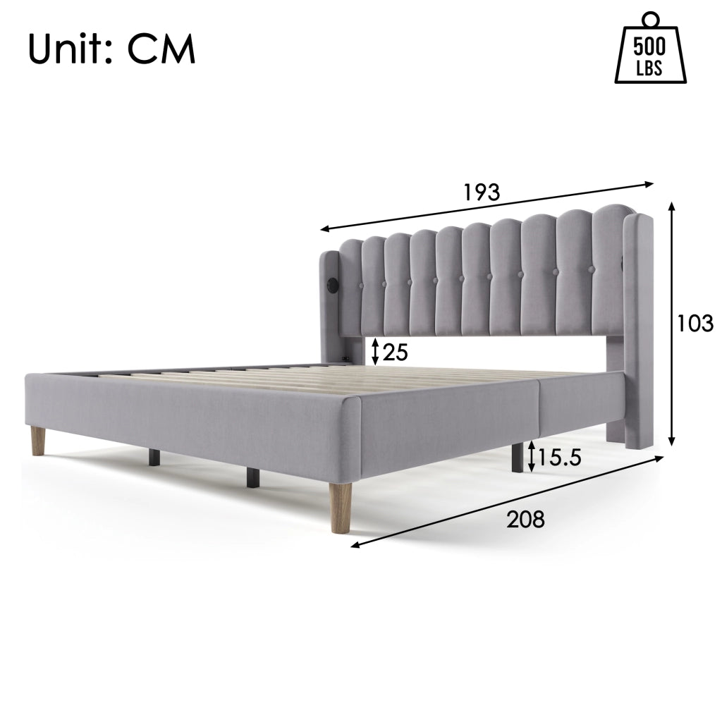 Letto matrimoniale imbottito 180x200 cm grigio