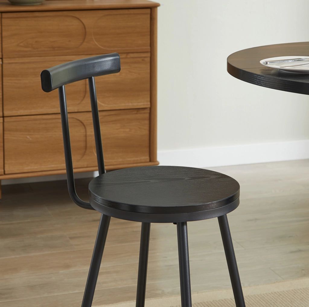 Set tavolo bar rotondo con 2 sgabelli, 80 cm, nero, con vani contenitore