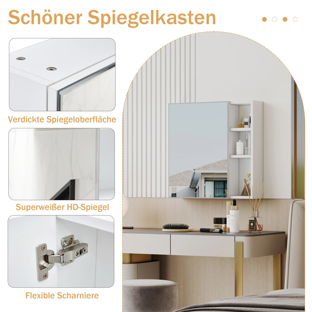 Mobile con specchio con anta e scomparti interni, specchio di sicurezza per bagno e camera da letto, MDF bianco