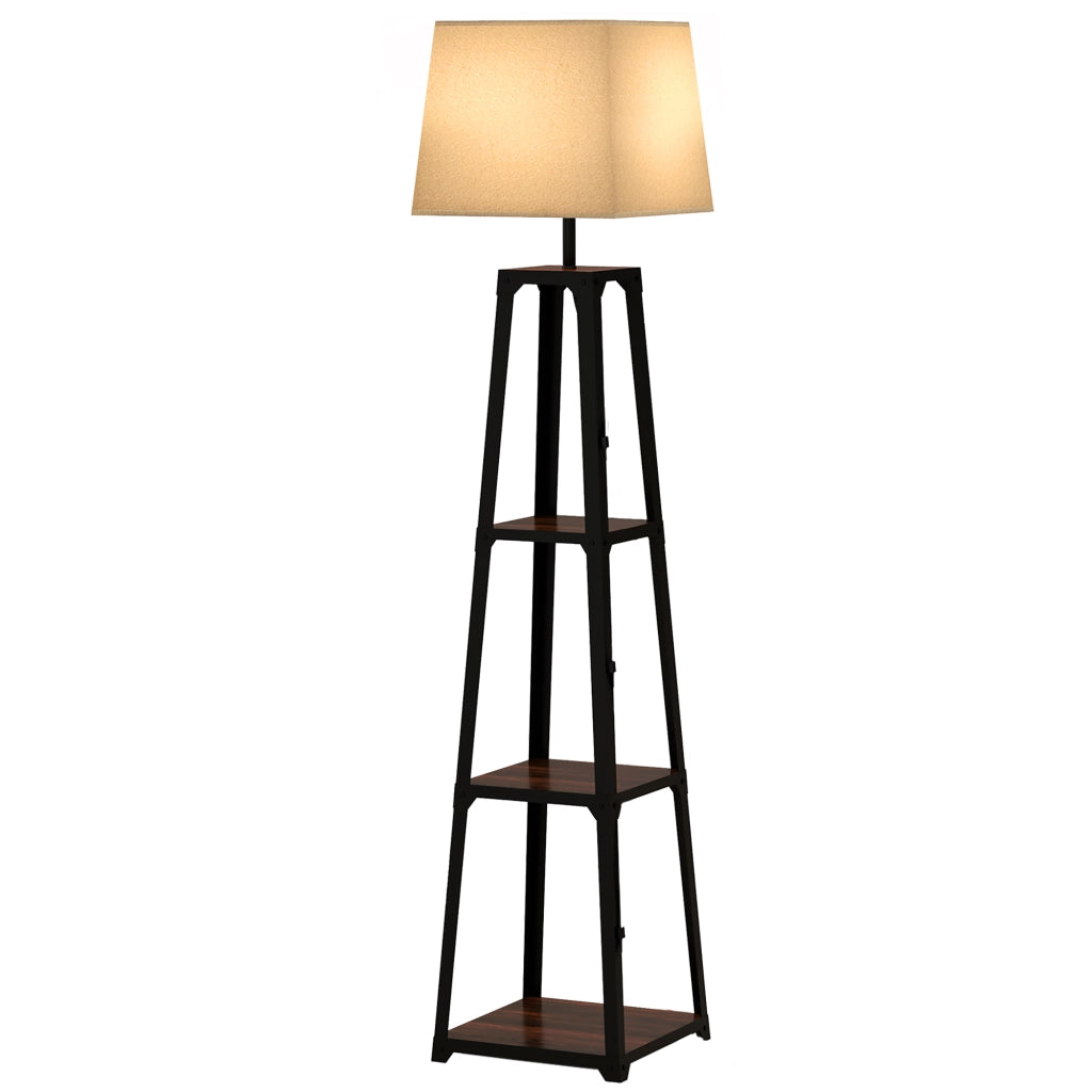 Lampada da Terra a 3 Ripiani ¨C zephmum ¨C Nero e Beige, Metallo e MDF, ?42x166 cm
