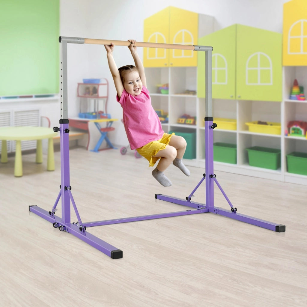 Barra ginnastica per bambini con 13 altezze regolabili portata 100kg-Attrezzatura palestra domestica Viola