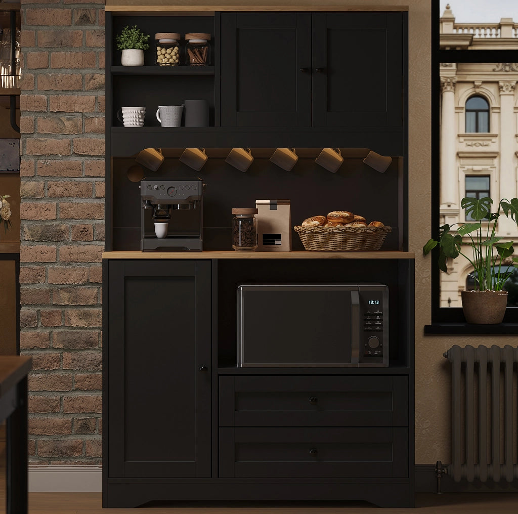 Mobile dispensa da cucina 100x40x163 cm con LED, prese e USB in MDF nero