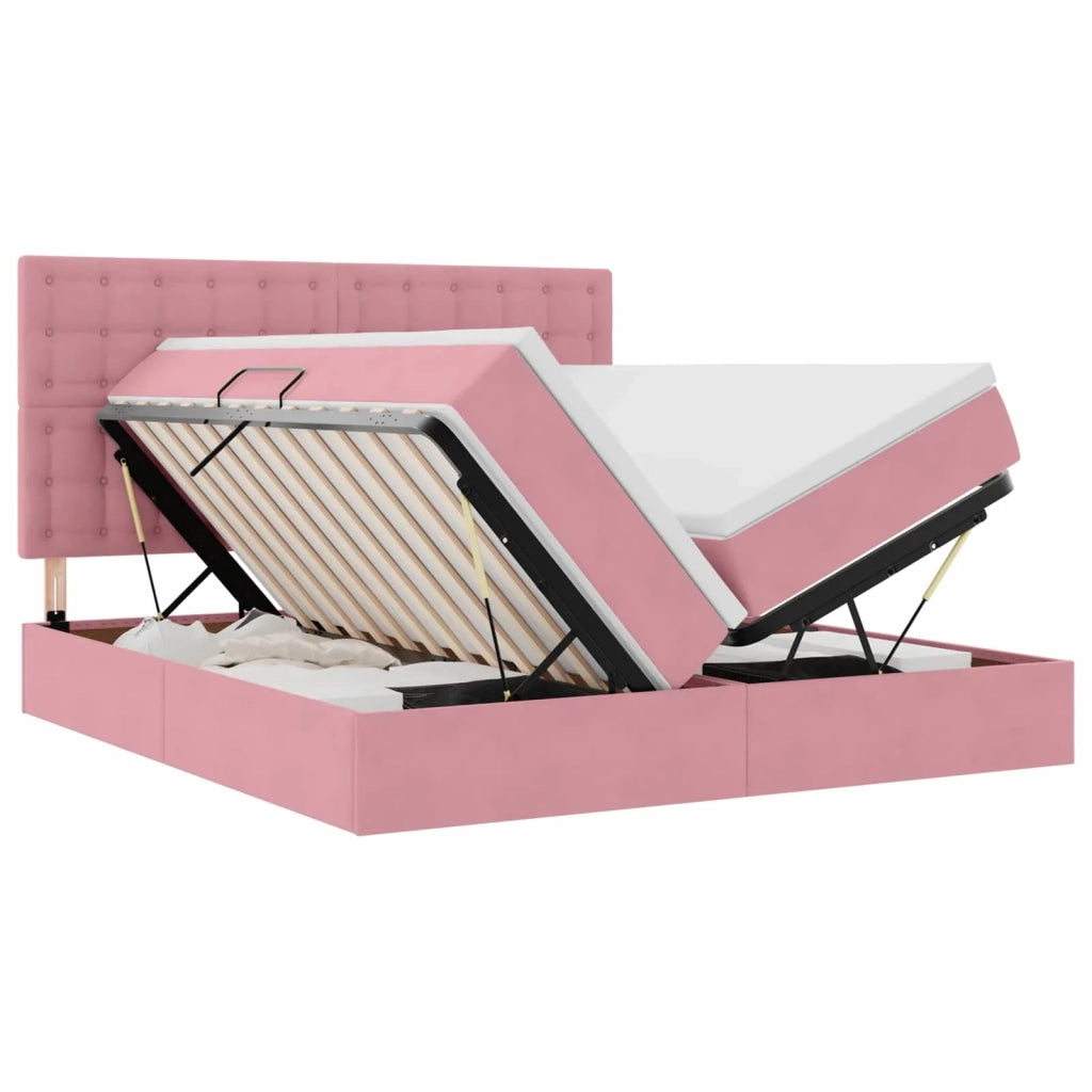 Letto con Contenitore con materasso Rosa 180 x 200 cm Velluto