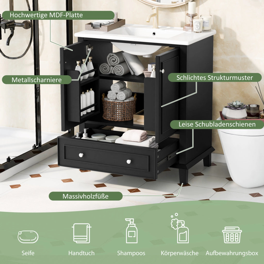 Mobile bagno con lavabo integrato, 73x45x87 cm, nero