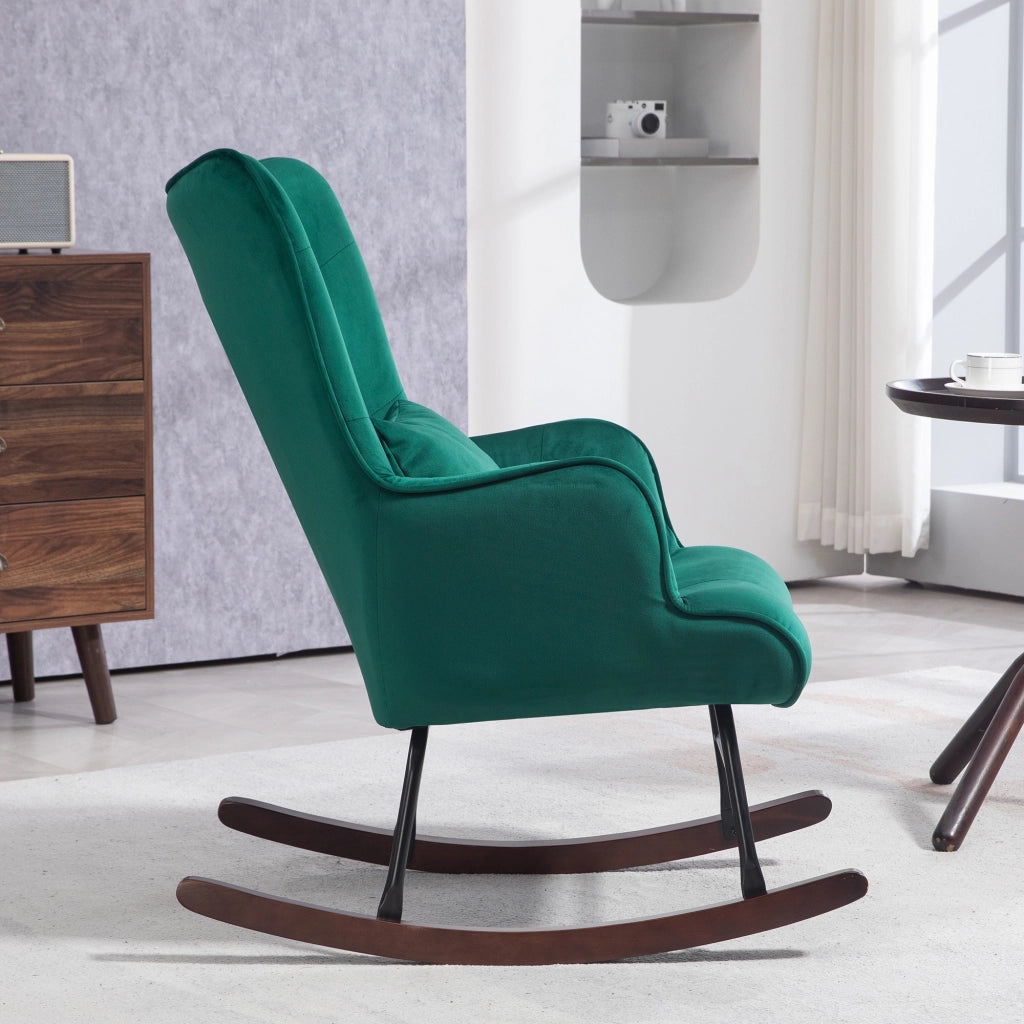 Poltrona a Dondolo in Velluto con Cuscino ¨C Minimal ¨C Verde