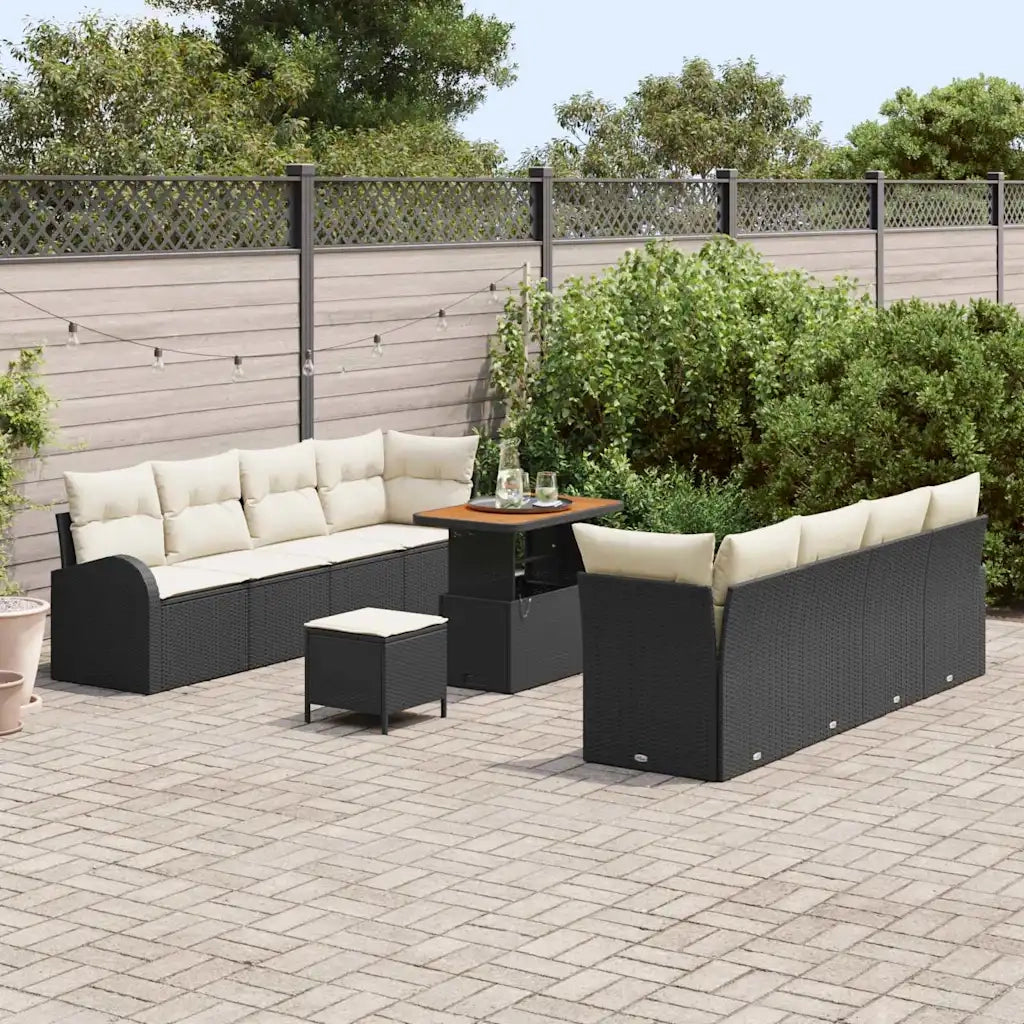 Set Divano da Giardino con cuscino 11 pcs Nero e Crema