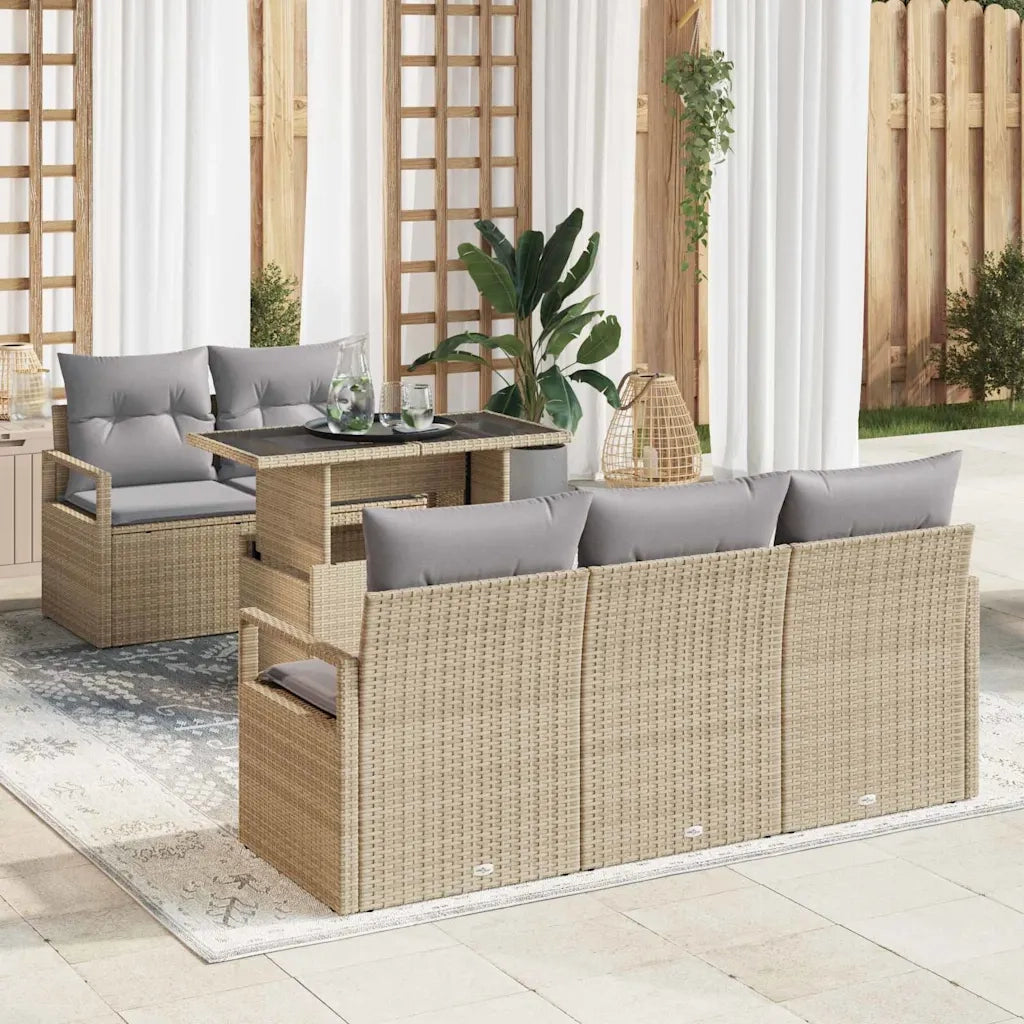 Set Divano da Giardino 6 pcs Beige e Grigio Chiaro polyrattan 3348736