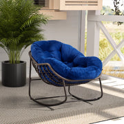 Sedia a dondolo da esterno in rattan, sedia reclinabile imbottita con cuscino per esterni, ideale per veranda, soggiorno, patio e giardino, blu navy.