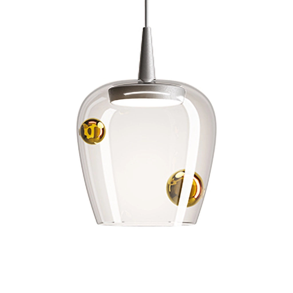 Zafferano Lampada a sospensione Bilia 18 LED 8W 3000K in vetro borosilicato e metallo finitura Oro Antico, design a campana contemporaneo