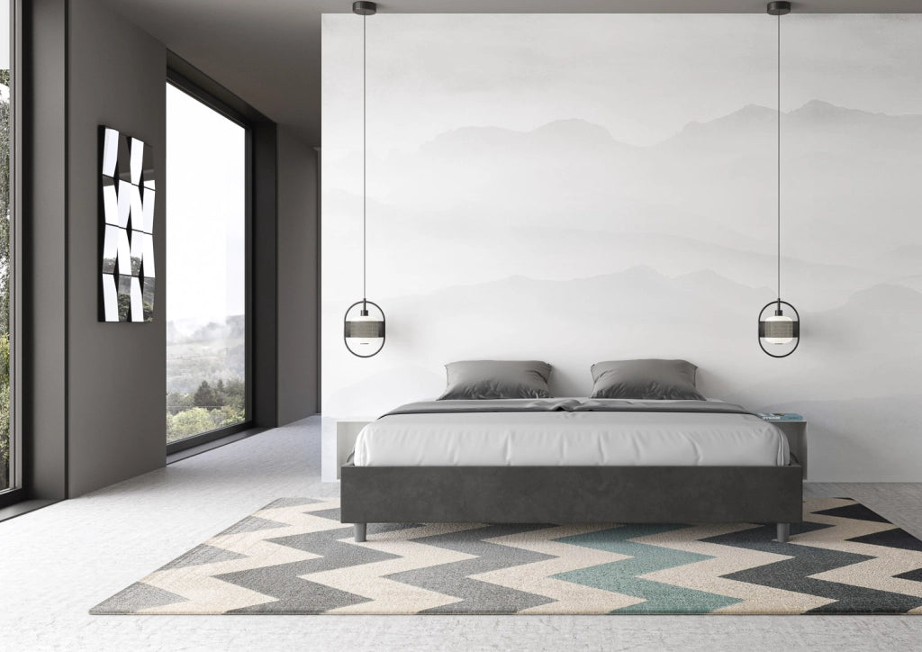 BS COM Letto con rete imbottito 180x210 microfibra grigio