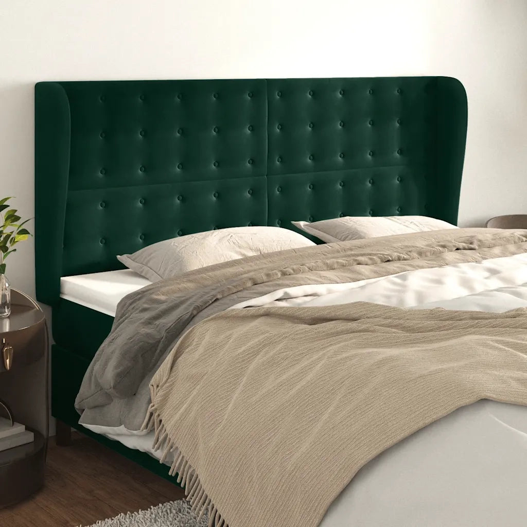 Testiera ad Orecchio-Testata con Orecchie Verde Scuro 163x23x118/128cm in Velluto 578971
