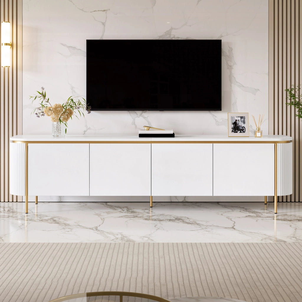 Mobile TV 180 cm con sei ante, MDF, bianco