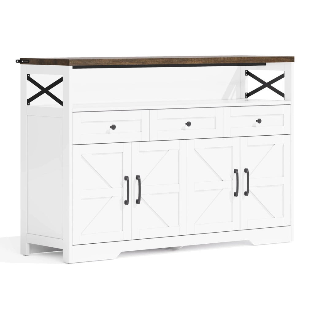 Credenza buffet 140x35x95 cm con 3 cassetti e 2 ante in MDF marrone e bianco