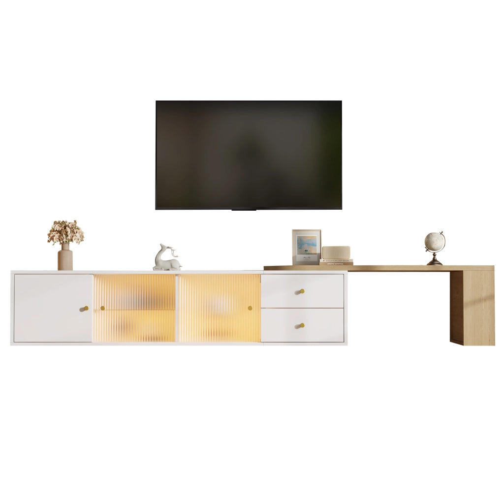 Mobile TV allungabile bianco e naturale 175 cm