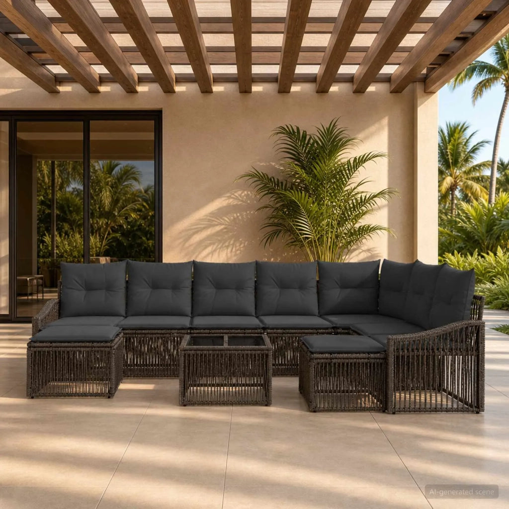 Set Divano da Giardino 10 pz Grigio polyrattan 3436196