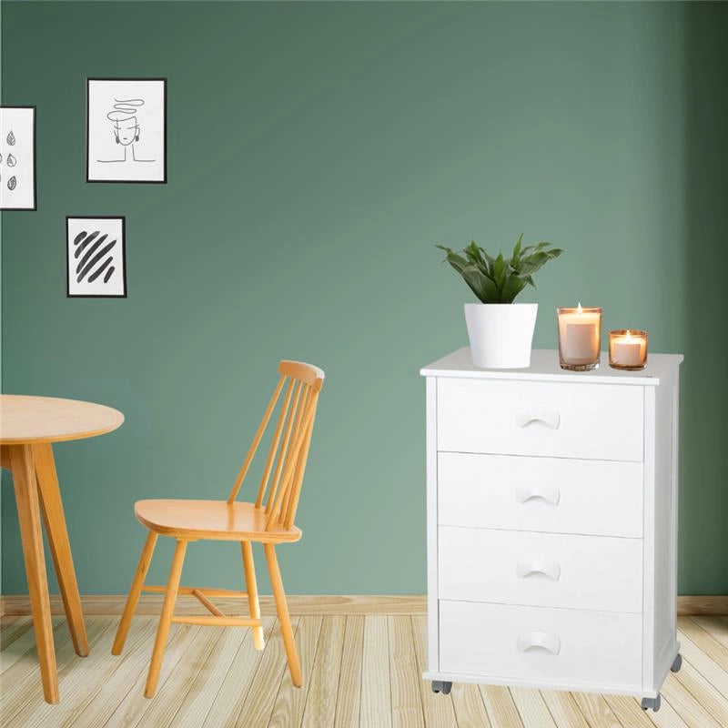 CASSETTIERA POKER PLUS BIANCO IN FAGGIO BASE INFERIORE IN MULTISTRATO DI BETULLA 4 CASSETTI RUOTE IN PLASTICA GOMMATA