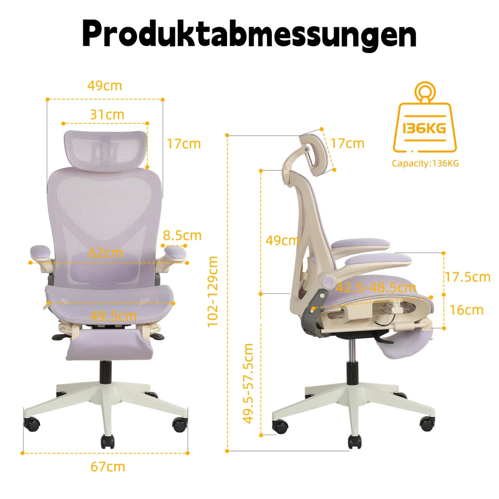 Sedia da ufficio ergonomica pieghevole con supporto lombare ¨C Minimal ¨C viola