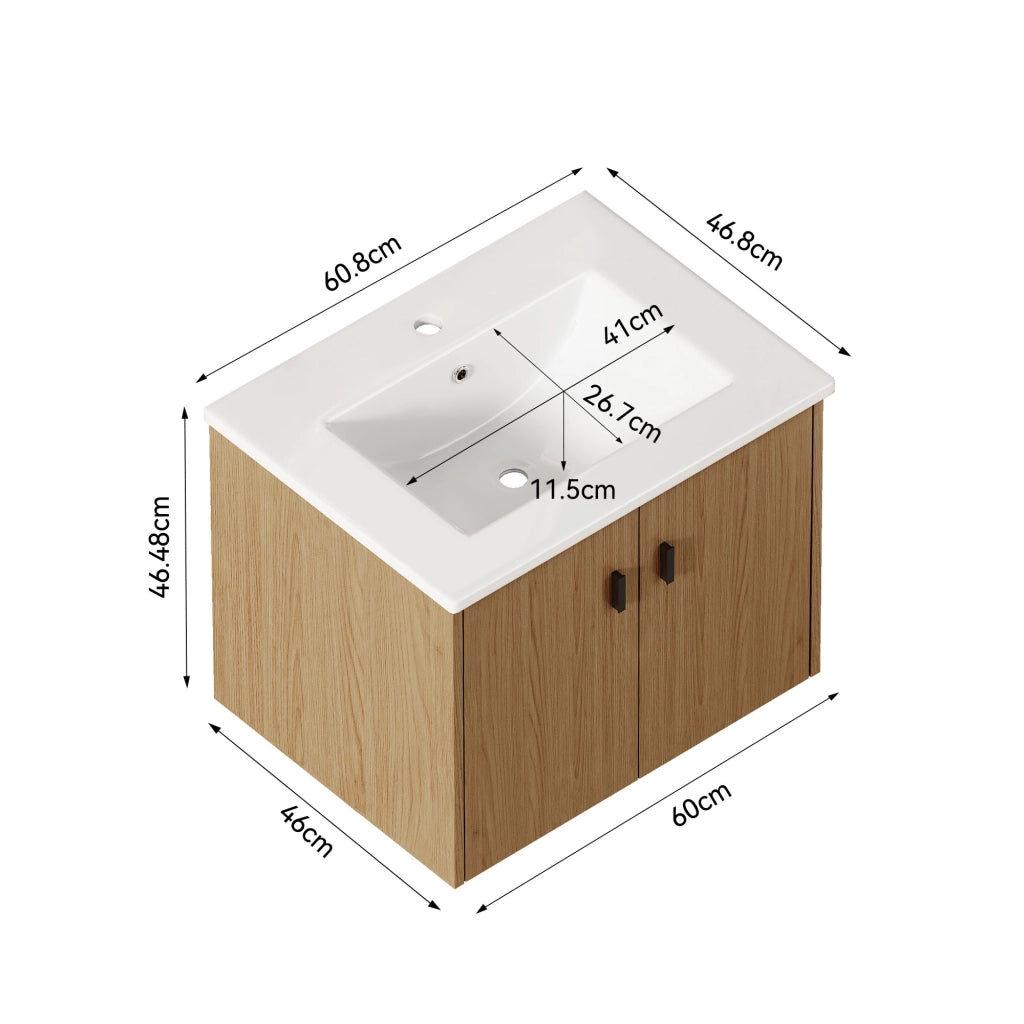 Set mobile bagno sospeso con lavabo e specchio LED ovale