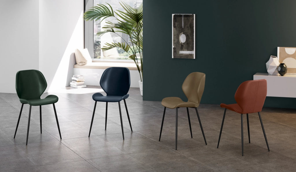 Sedia da pranzo Diana con seduta in soft-touch cuoio e gambe in metallo nero, design vintage moderno - Sedia living di alta qualità