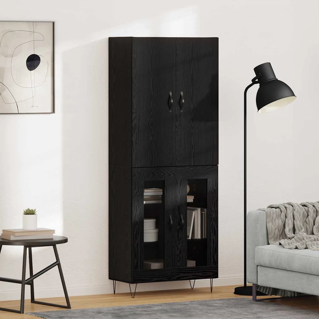 Credenza 2 pcs Rovere Nero Legno ingegnerizzato e vetro